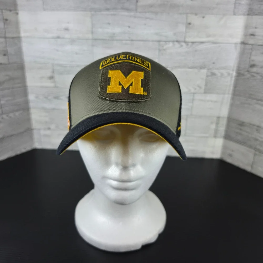 Jordan Michigan Wolverines On-Field Trucker Hat Olive Green Snapback Cap Men